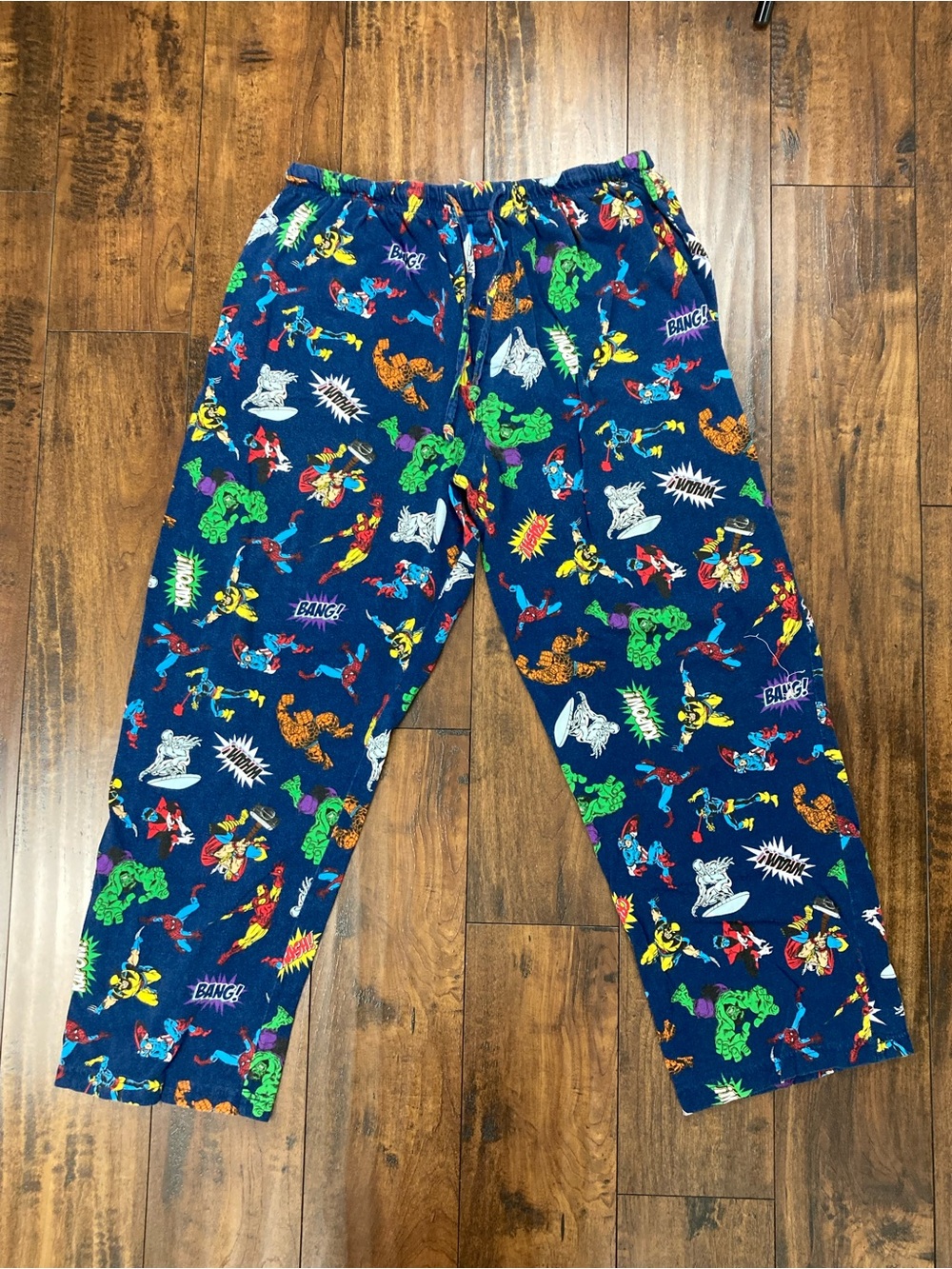 Marvel Comics All Over Print Blue Pajama Bottom Drawstring Pants Men’s Size XL.